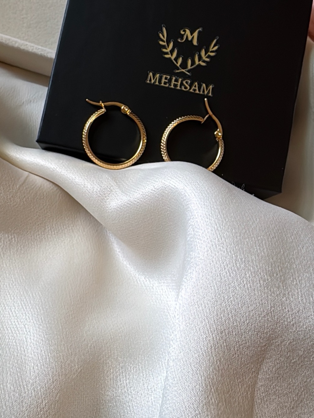 18k Gold FilledTextured Hoop Earrings - Picture 6 of 7
